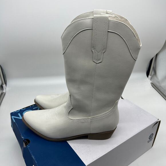Arizona Jean Co Womens Maybrook Block Heel Cowboy Boots Cream Size 9M - Picture 2 of 11